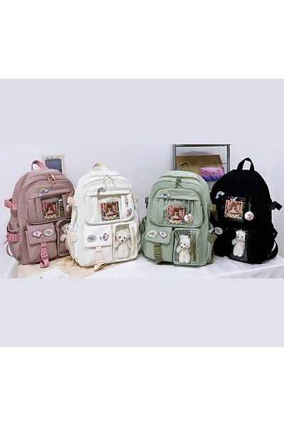 SERİN Srn Design,Korean Style Kawaii School Bag, Multi-Compartment, Accessory School Bag