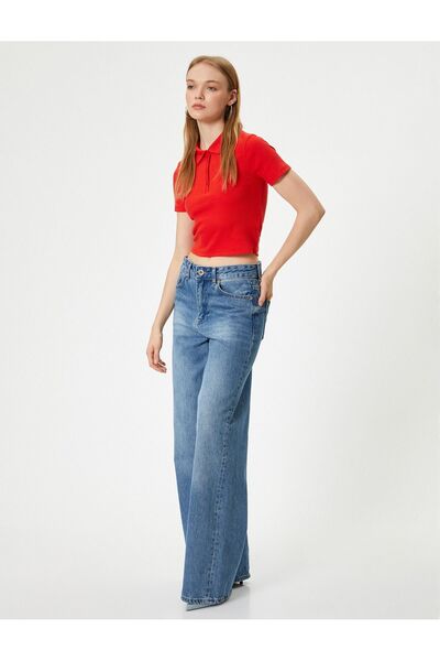 Koton Γυναικείο μπλουζάκι πόλο με λαιμόκοψη