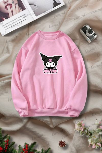 Evomind Φούτερ Kuromi Printed Unisex Oversize - Ενήλικες και παιδιά, Crew Neck
