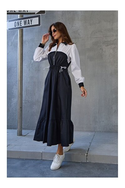 Elif Özbey Butik Beyaz Fermuarlı Polo Yaka Elbise