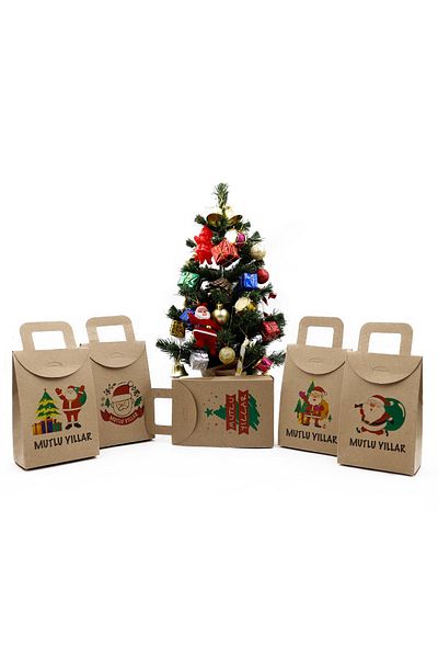 reprodesign New Year's Themed 5 Different Printed Gift Box - 20 Pieces Model:1