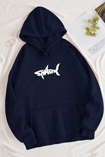 coolart Φούτερ με στάμπα καρχαρία σε σκούρο μπλε χρώμα - Χοντρό χειμερινό, με...