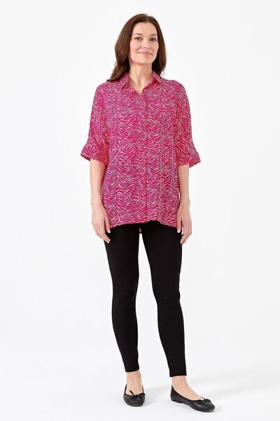 Desen Triko Γυναικείο πουκάμισο με μοτίβο Tiger με μανίκια φούξια