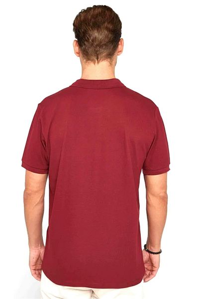 SuFd E Ticaret Claret Red Men's Polo Collar Cotton T-shirt - Regular Fit, No Pockets