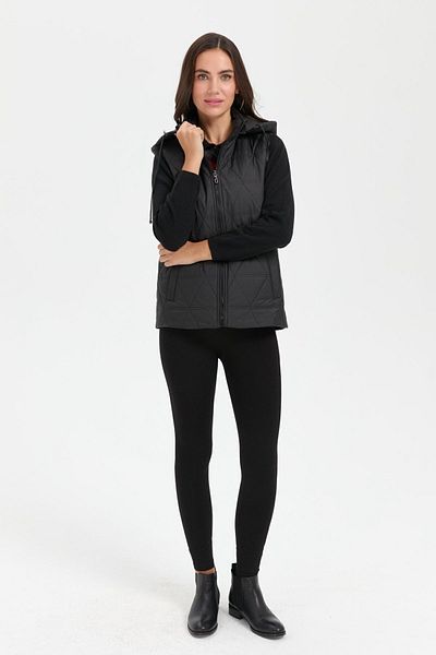 Desen Triko Black Triangle Patterned Hooded Women's Quilted Vest