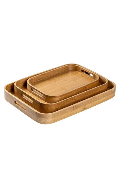 Gülümseten Avm 3-Piece Bamboo Rectangular Oval Tray - Presentation Coffee Tray