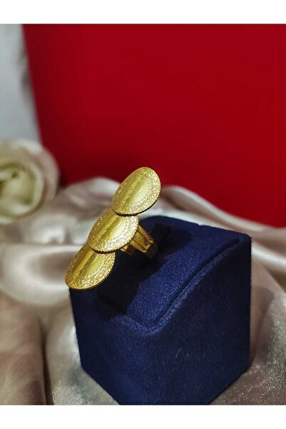 Mühür Altın Kaplama Demo Yöresel Üçlü Ceyrek Yüzük Ayarlanabilir Ölçü