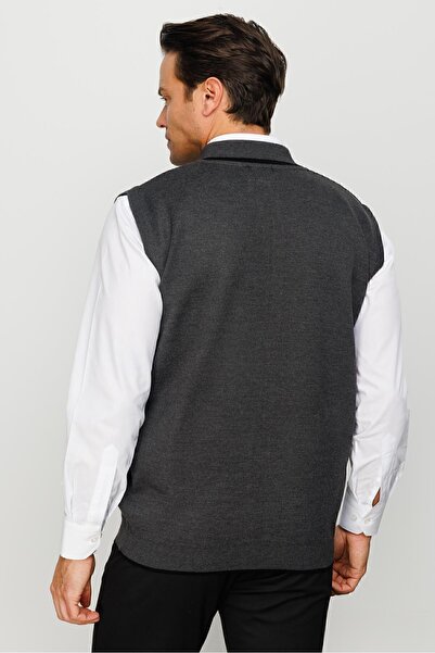 Desen Triko Men's Steel Knit Wool Vest Dark Gray