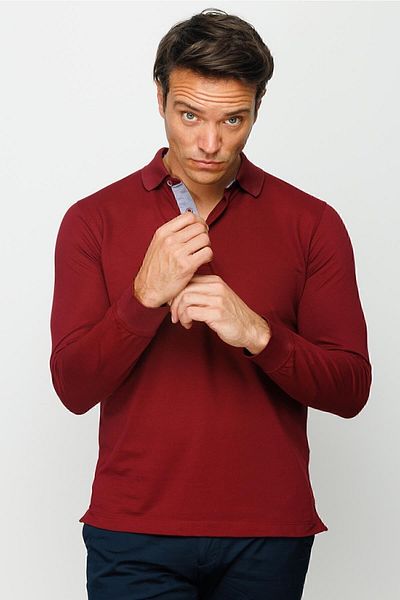 Desen Triko Ανδρικό μακρυμάνικο φούτερ Polo Neck Claret Red