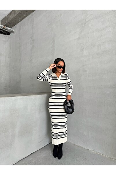 Lusin Сукня поло в смужку з довгим рукавом з коміром і смугастим светром