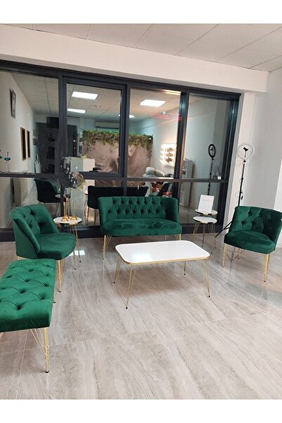 Genel Markalar Yesil Metal Ayak Cay Seti 2 1 1 Puf Hedye