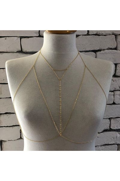 pop up store إكسسوار للجسم بتفاصيل كرة مخططة على شكل سلسلة ذهبية للسيدات