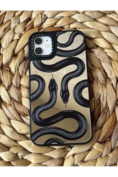 HYPERSOFT Iphone 11 (6.1 inç) Uyumlu Casefity Aynalı Kılıf Yılan Desenli Prem...