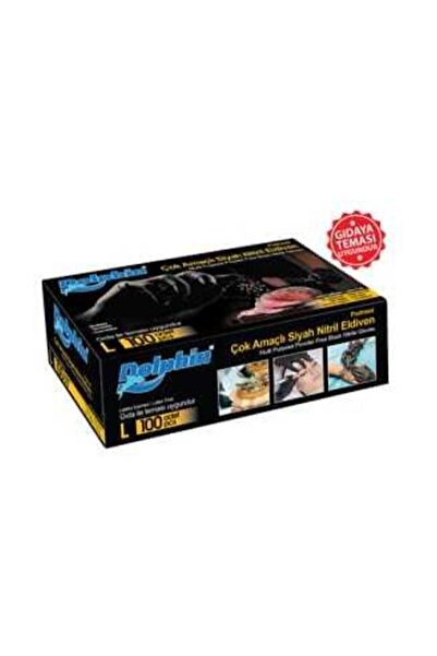 Dolphin Çok Amaçlı Siyah Nitril Eldiven L 100'lü Pudrasız Gıda Ile Teması Uygun