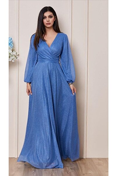 GÜZELLER Plus Size Long Glitter Belted Promise Wishing Engagement Wedding Dress Evening Dress