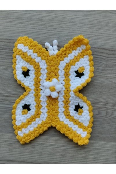 WIB TASARIM Yellow Butterfly Patterned 3-Piece Hand Knitted Fiber Set