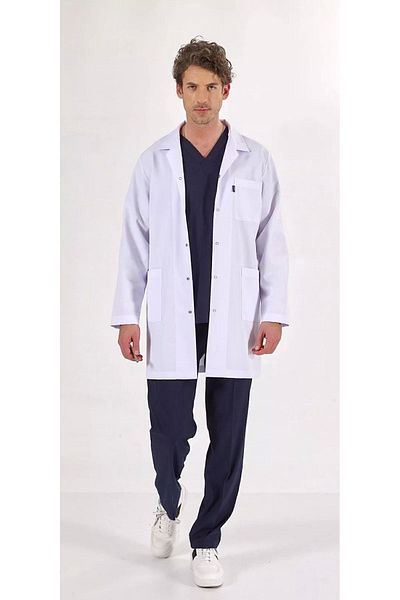 Uçak Medikal Șorț de doctor alb cu guler clasic de lungime lungă