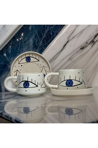 İlbay Çini Takı Eye Cup with Plate 2 Pack