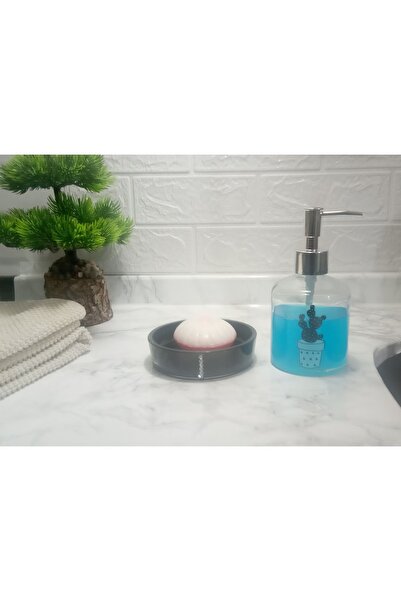 Sia موزع صابون زجاجي منقوش من Cactus وحجر أكريليك أسود - طقم حمام