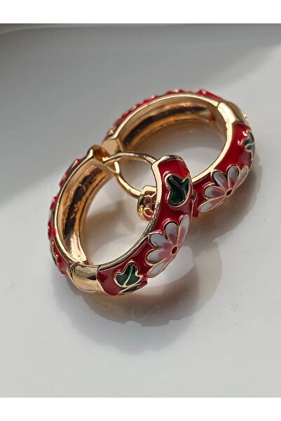 CanElif Accessories Zarif Vintage Tarzı Çiçek Motifli Mineli Halka Küpe (RENK ATMAZ / KARARMA YAPMAZ)