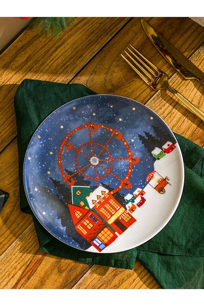 LC Waikiki New Year's Themed 19 cm Porcelain Plate - Presentation Holder