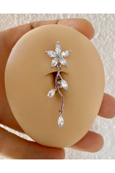 Arescollection cerrahi çelik zirkon taşlı üstten takmalı TERS BAR sallantılı ...
