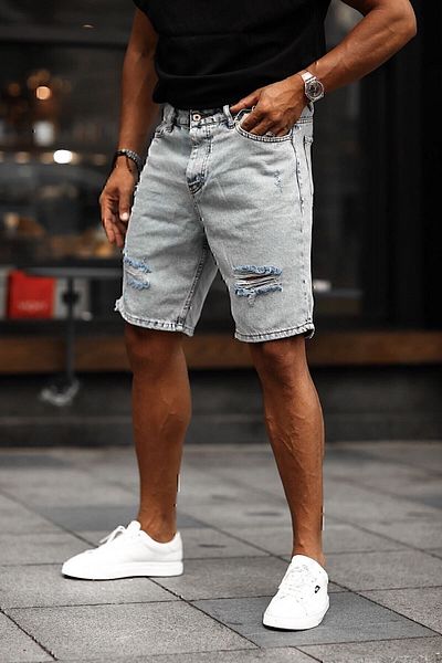 NO61 Boyfriend Denim Capri Άνετο τζιν σορτς με σκίσιμο