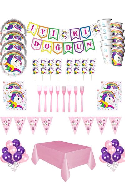 BARN MEMBERS 8 Person Unicorn Themed Luxury Birthday Decoration Set