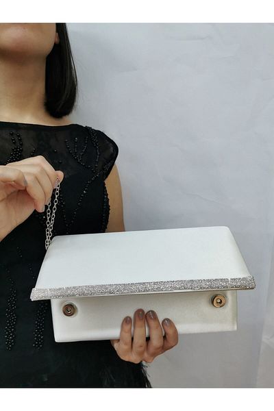 NAZART Γυναικείο βραδινό φόρεμα με σατέν πέτρα Mother of Pearl Clutch Portfolio Hand Night Wedding Bag