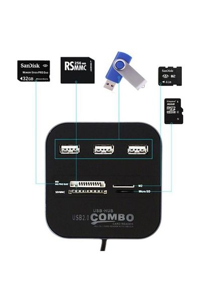 Kuvars Usb Card Reader 3 Port Usb Hub Replicator Multiplexer