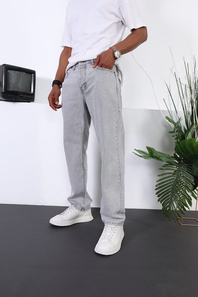 NO61 MAN Baggy Bol Kalıp Gri Renk Kot Pantolon