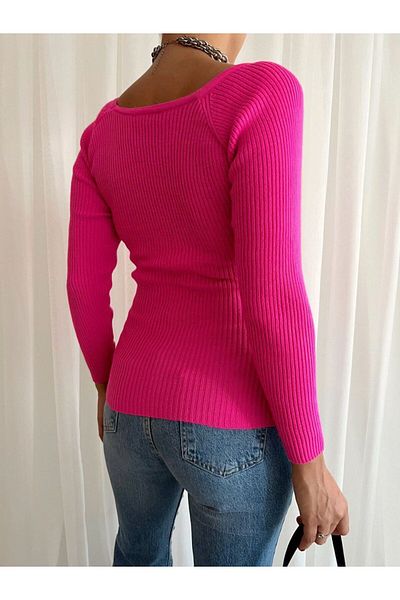 dükkan10butika Tricotaj fucsia Crop Crash - Guler cu inimă, Slim Fit