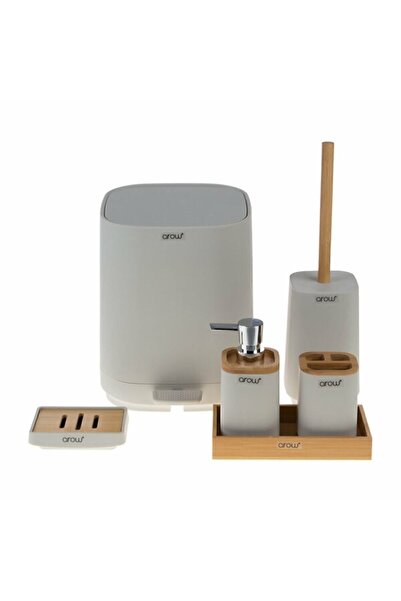 AROW Bambu Kapaklı Akrilik 6 Parça Banyo Seti Kare Krem Paola Dc1.tr-3732