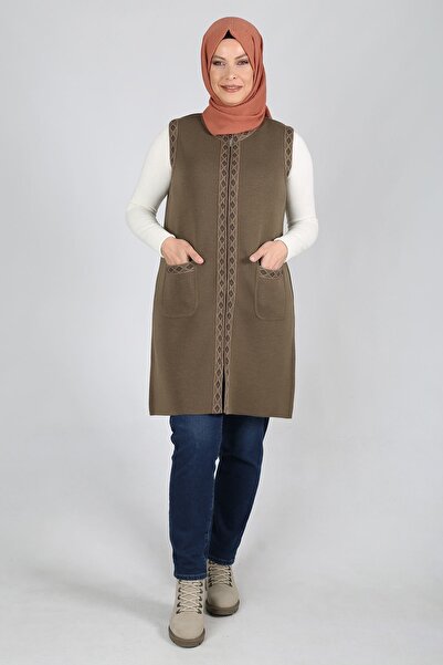 behrem Large Size Hijab Knitwear Vest 9504 Soil