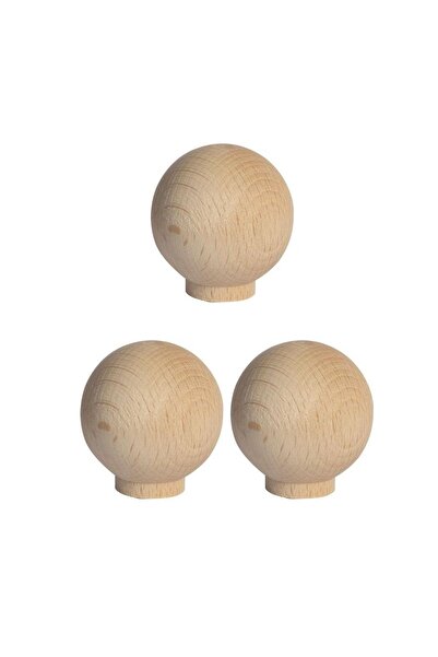 kralkulp 3 Adet Ham Ahşap Top Kulp Ahşap Yuvarlak Kulp