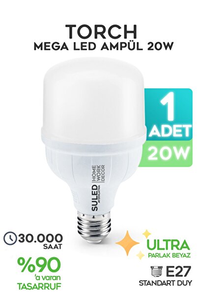 SULED 20w Torch Mega Led Ampül 1 Adet Tasarruflu Ultra Parlak 6500k Beyaz Işık Büyük Ampül E27