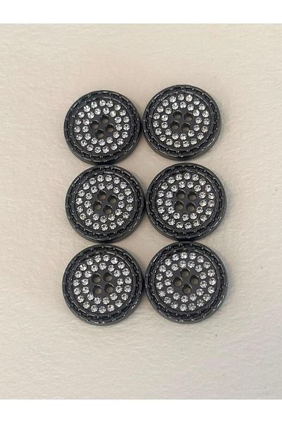 ODDA TASARIM ATÖLYESİ Black Gold Colored Crystal Stone 4 Hole Sewn 28 Size Button Set