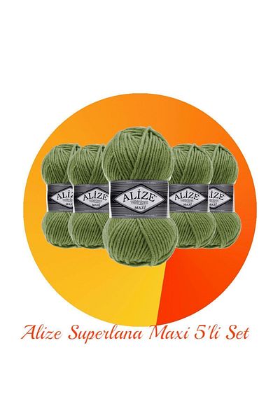 Alize Superlana Maxi Σετ 5 Χοντρό Πλεκτό Σχοινί 620 Ελιάς