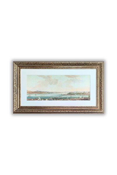 Tuğra Sanat Galerisi Istanbul Manzara Tıpkı Basım Işlemeli Altın Çerçeveli Dekoratif Tablo. Camlı 60x40 Cm Ve 80x50 Cm