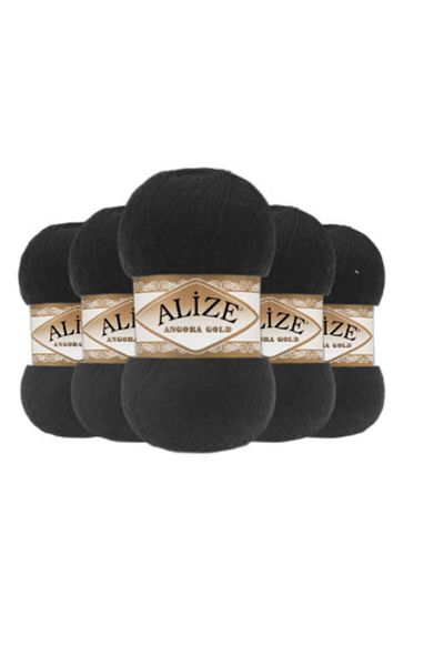 Alize Angora Gold 60 Μαύρο Πλεκτό Σχοινί 100gr Σετ 5 τεμαχίων