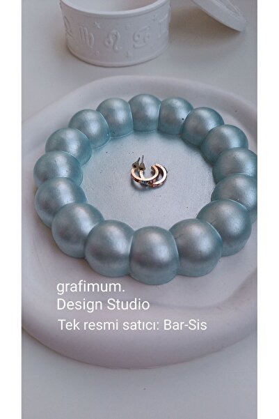 grafimum Sedefli Inci Mavi Bubble Dekoratif Beton Tabak Bardak Altlığı Takı T...