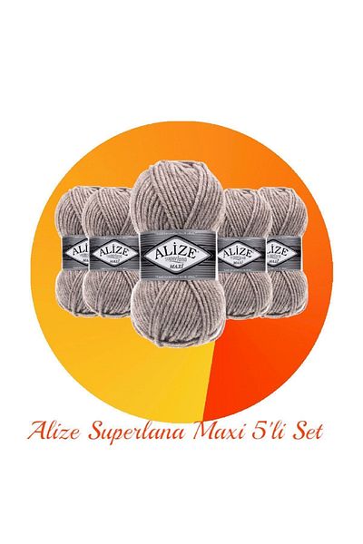 Alize Superlana Maxi Set of 5 Thick Hand Knitting Yarn 207 Light Brown