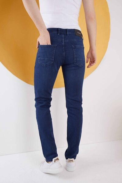 onemoda Чоловічі темно-сині прямі класичні джинси з лайкрової джинсової тканини регулярного крою