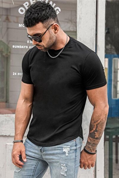 DEEPSENCE Ανδρικό μπλουζάκι Slimfit Oval Cut Μαύρο