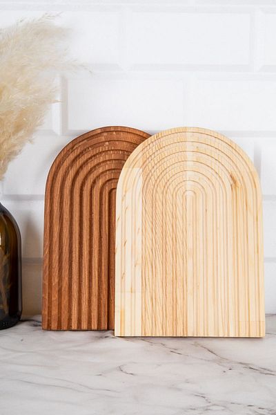 DNS HOME Set of 2 Natural Wood Carved Half Rainbow Presentation Tray Decorative Tray Wooden Presentation Holder