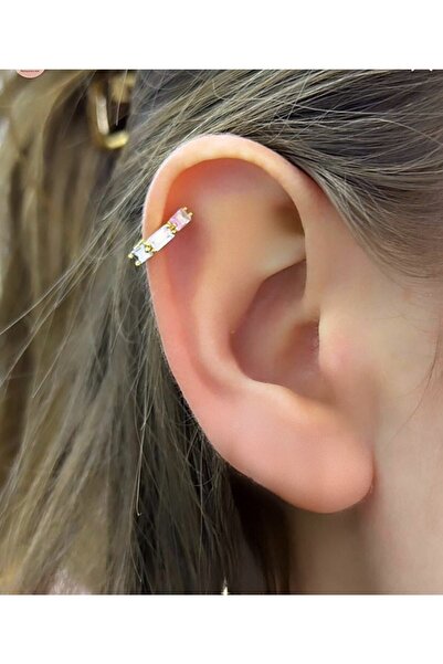 Arescollection Cerrahi Çelik Baget Zirkon Taşlı Tragus Helix Kıkırdak Kulak Memesi Uyumlu Piercing Küpe