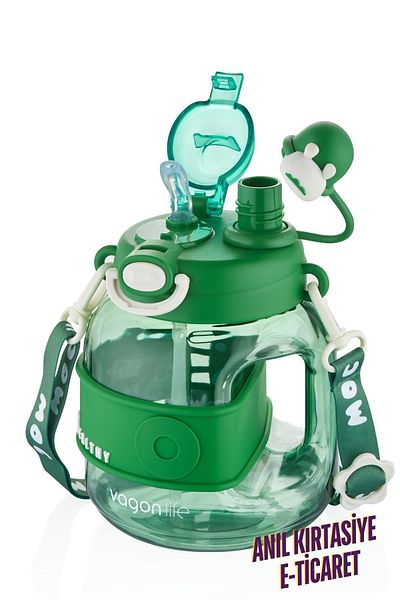 Vagonlife 1000 ml Comfortable Children's Water Bottle with Neck Strap and Straw - Single Lid Dual Use