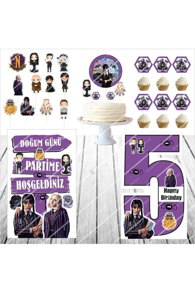 SİYAH PARTİ EVİ نموذج طاولة عيد الميلاد الأربعاء لعمر 5 سنوات - مجموعة تزيين ...