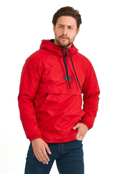 OHM OHEPMODA Palton roșu de ploaie pentru bărbați - slim fit și buzunar interior cangur din blană