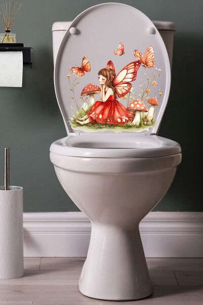 Echo Home Sevimli Peri Kelebekler Çiçekler Mantarlar Temalı Klozet Banyo Sticker